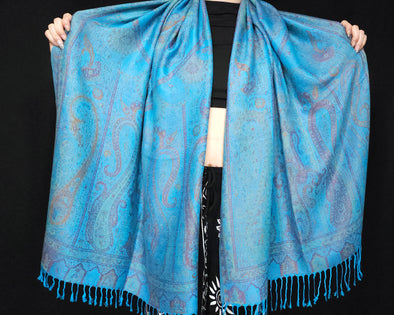 Azure Breeze Paisley Pashmina