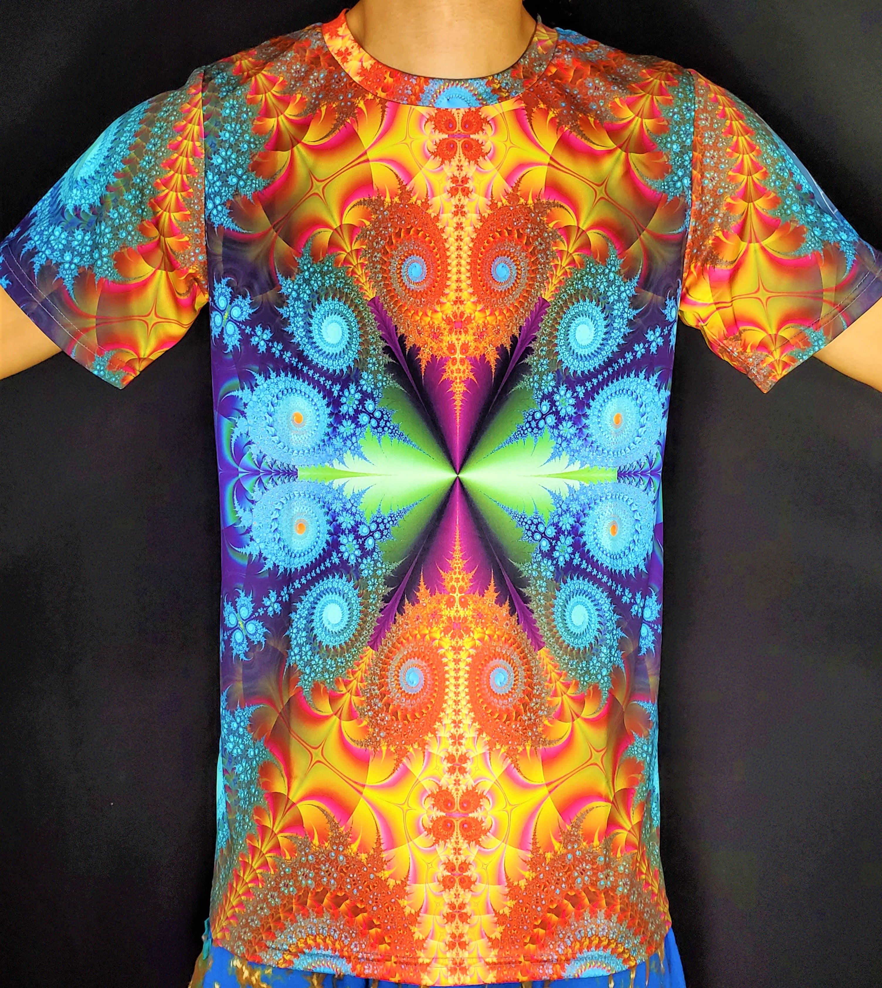 fractal dress shirt Short Sleeve Dress Shirt with Geometric Fractal Print BLUE / MD